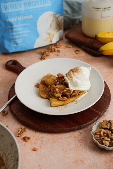 Vanilla Protein Ice Cream with Caramelized Bananas