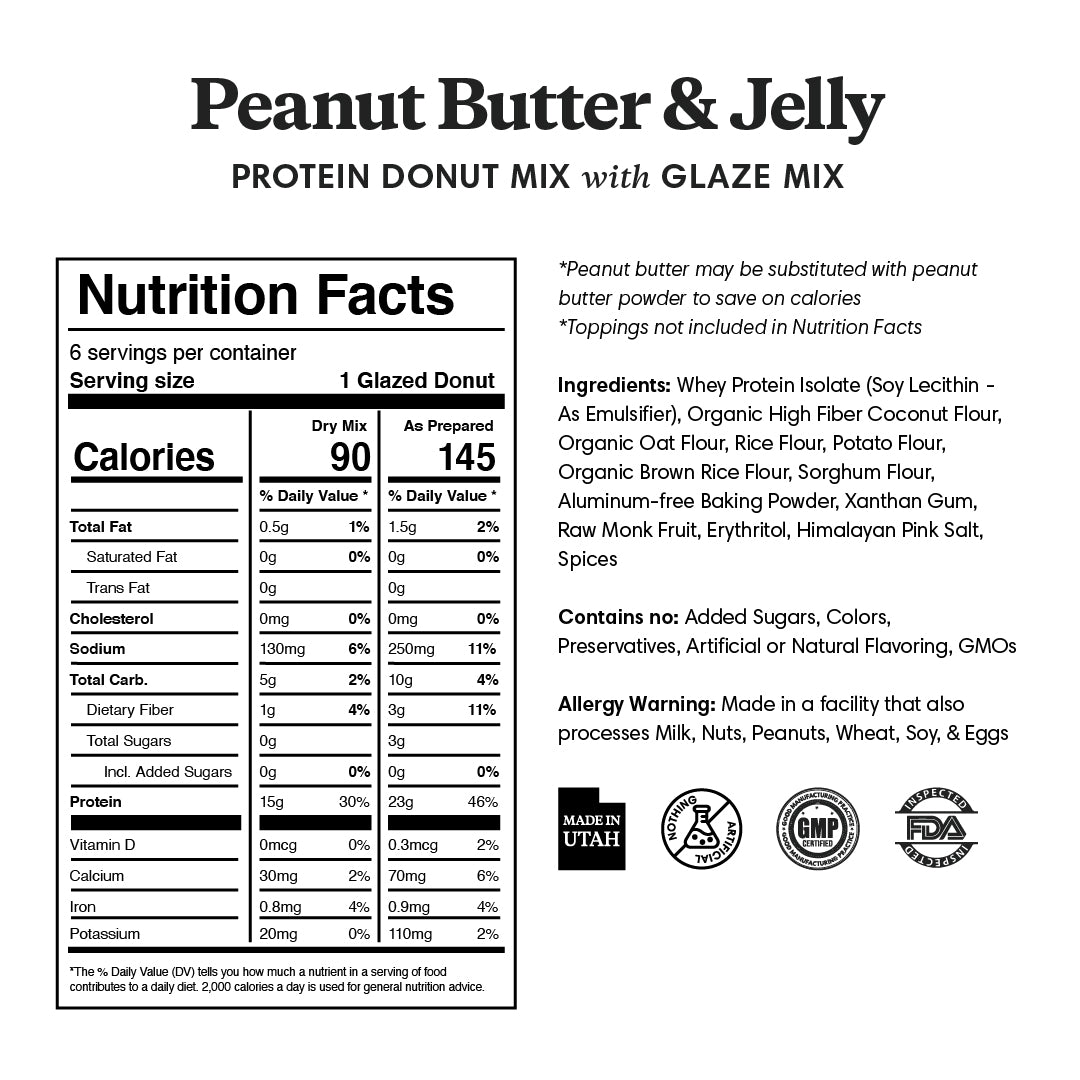Nutrition info for Peanut Butter & Jelly Protein Donut Mix