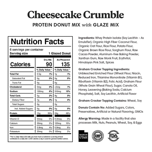 Nutrition info for Cheesecake Crumble Donut Mix