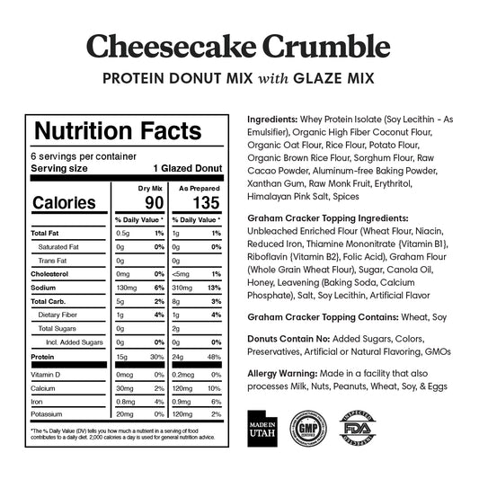 Nutrition info for Cheesecake Crumble Donut Mix