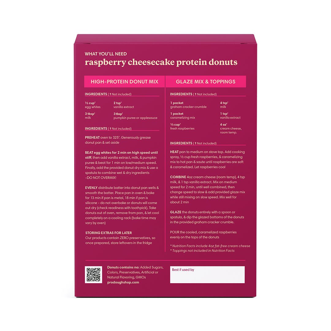 Raspberry Cheesecake Protein Donut Mix - ProDough Protein Bakeshop - back of box