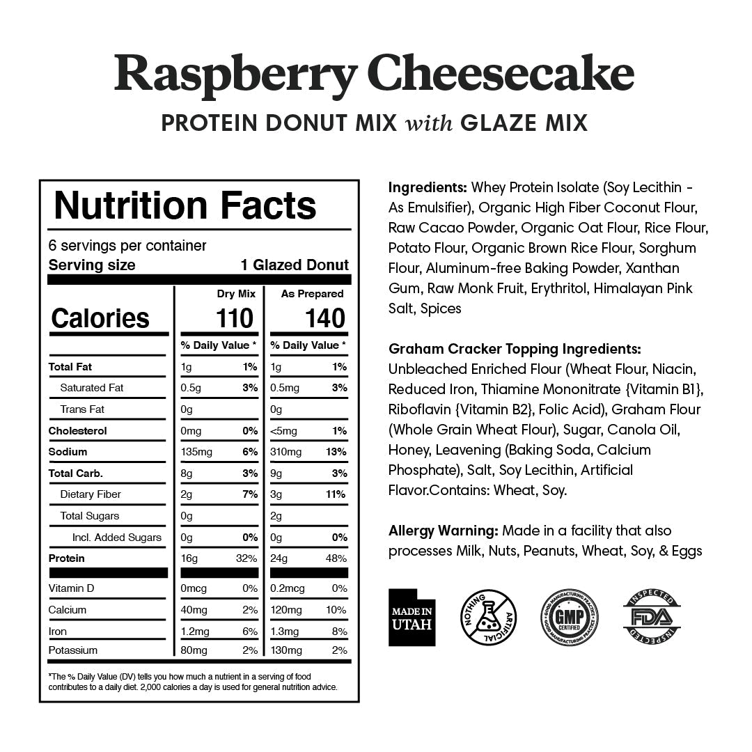 Raspberry Cheesecake Protein Donut Mix - ProDough Protein Bakeshop - Nutrition info