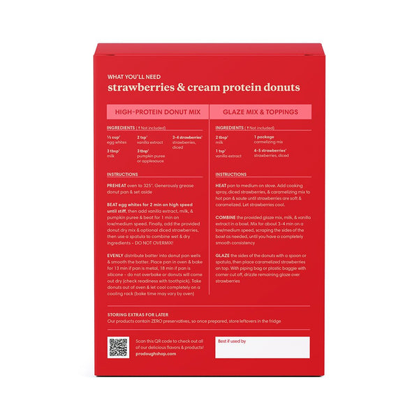 Strawberries & Cream Protein Donut Mix - ProDough Protein Bakeshop - back of box