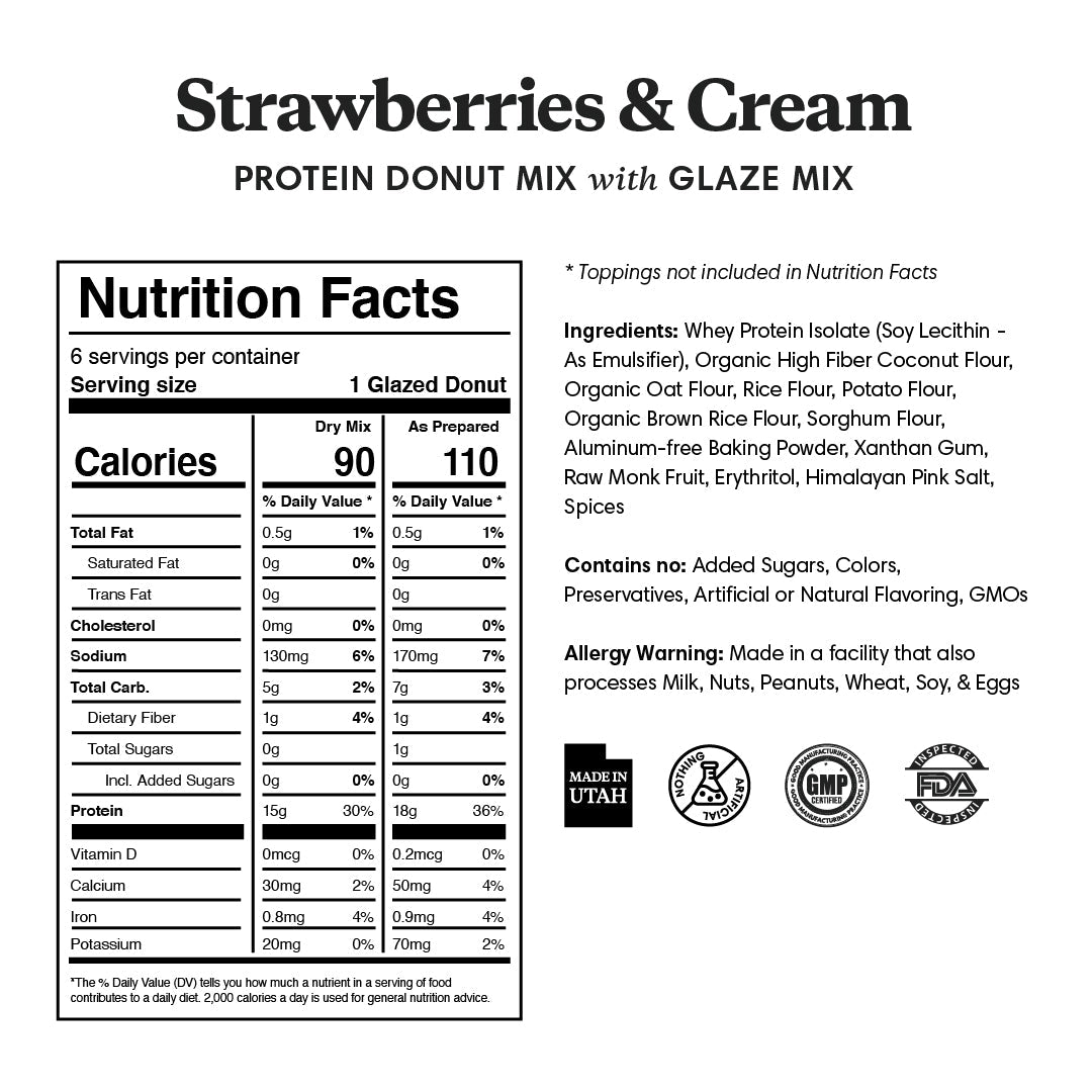 Strawberries & Cream Protein Donut Mix - ProDough Protein Bakeshop - Nutrition info