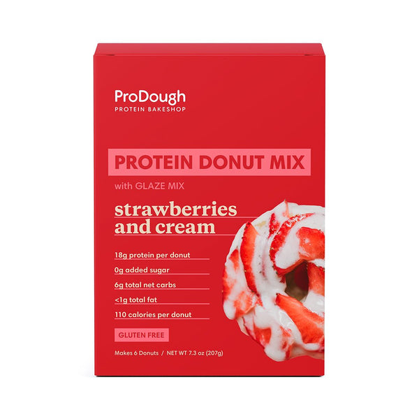 Strawberries & Cream Protein Donut Mix - ProDough Protein Bakeshop - front of box
